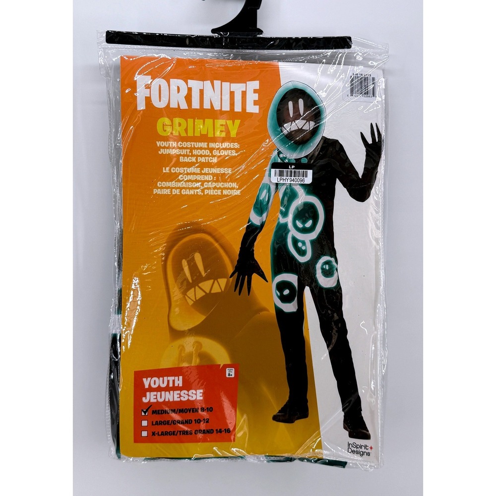 Fortnite Grimey Youth Costume InSpirit Designs Jumpsuit Hood Gloves Medium 8-10